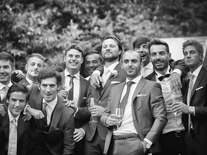 alt=friends of the groom at the wedding reception at Villa Mosconi Bertani