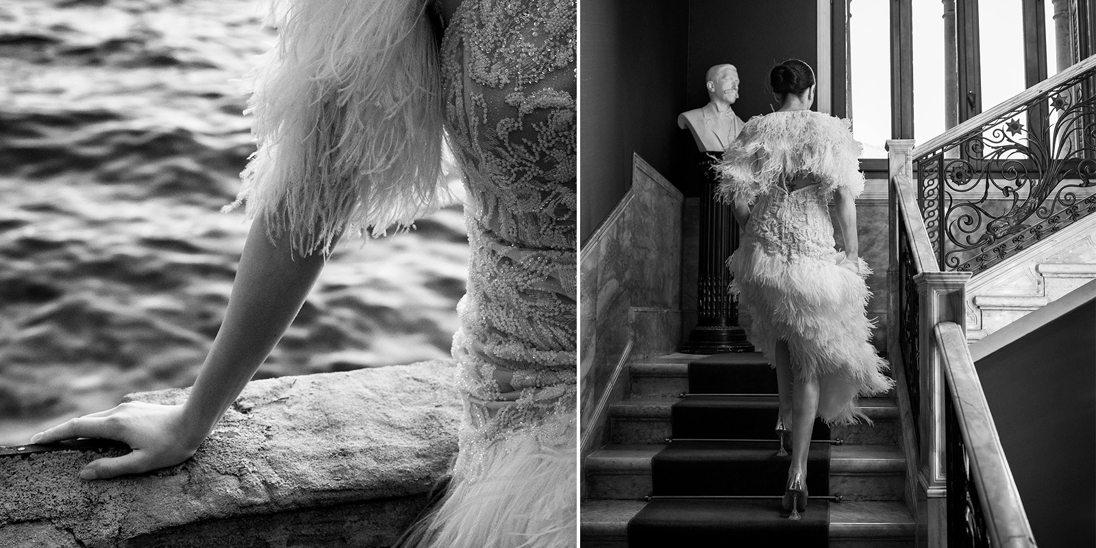 Sposa scende dalle scale prima della cerimonia  a Sirmione Lago di garda